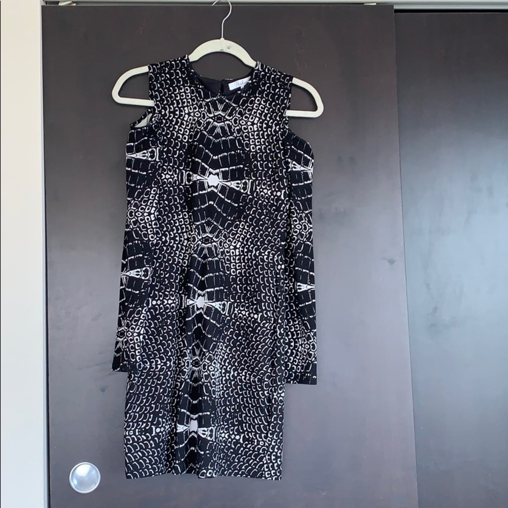 Black form fitting snakeskin Parker dress